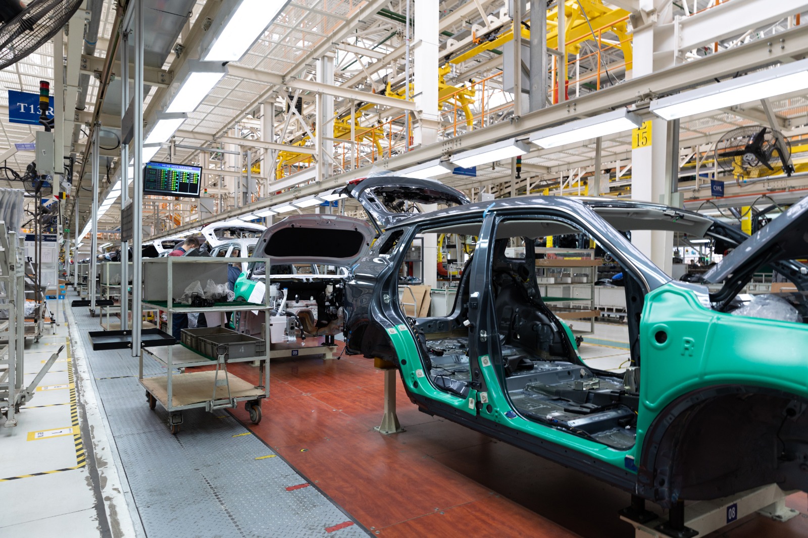 a car assembly line in a factory